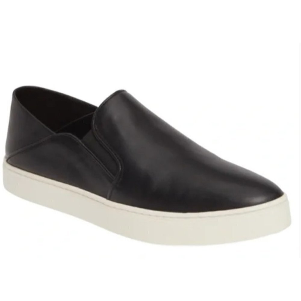 VINCE Garvey Black Leather Slip On Platform Sneakers Size 8 M
